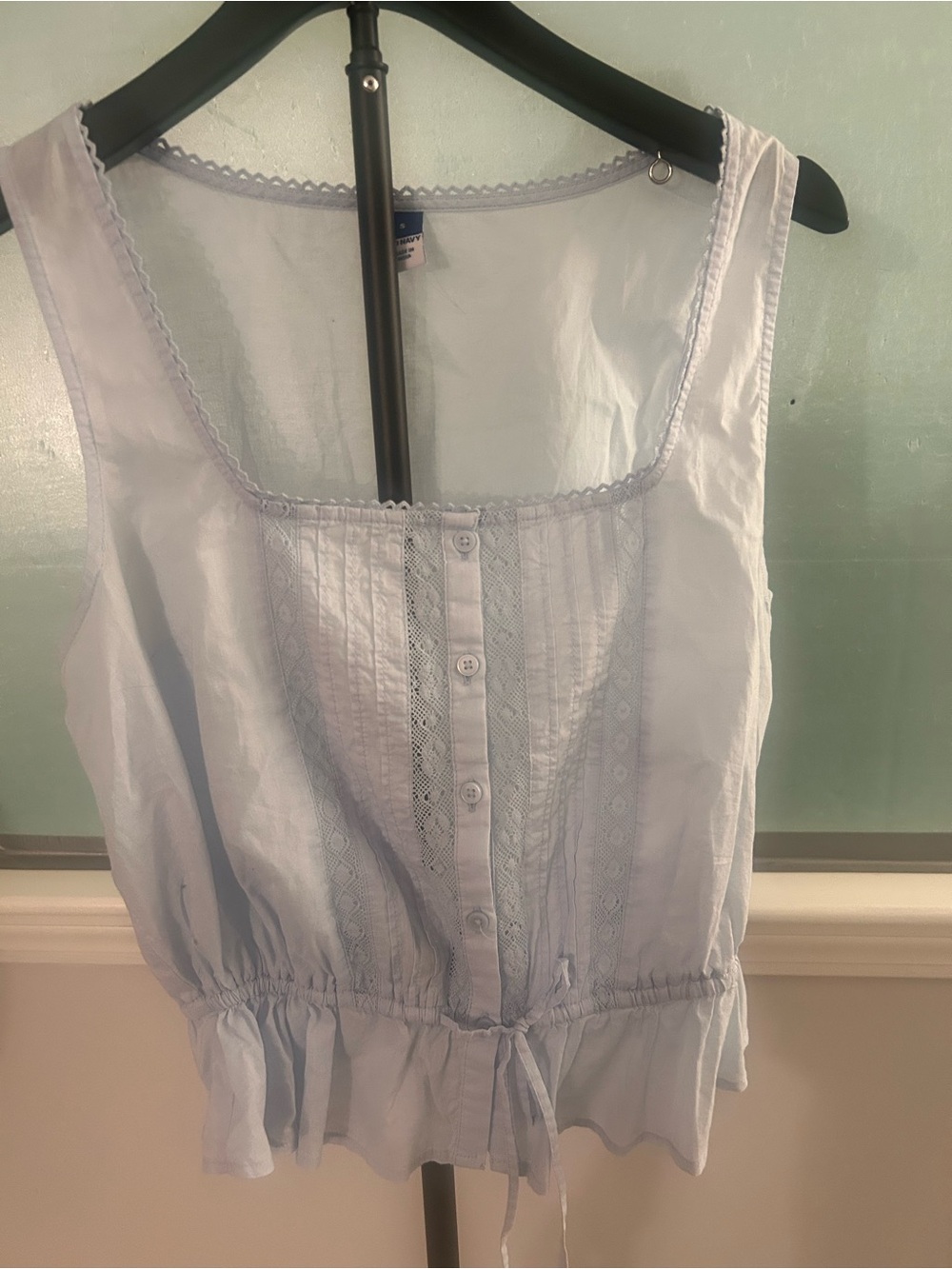 Old Navy Blue Lace-Trim Drawstring Peplum Camisole Prairie Cottagecore Tank Sm - Picture 3 of 10